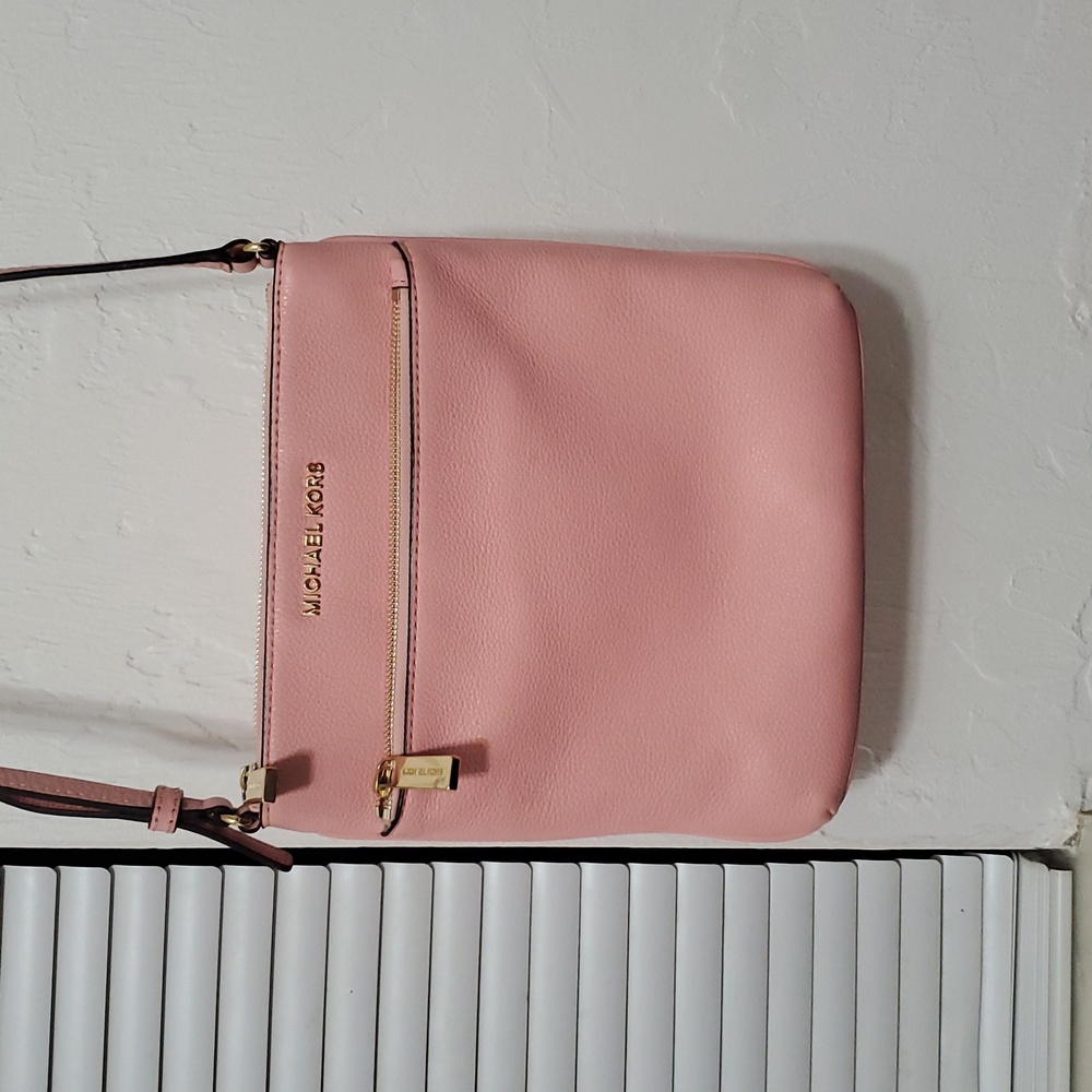 Michael Kors Riley Pink Peach Leather File Crossbody Bag